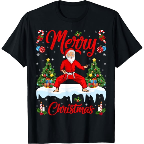 Karate Martial Art Lover Xmas Santa Playing Karate Christmas T-Shirt