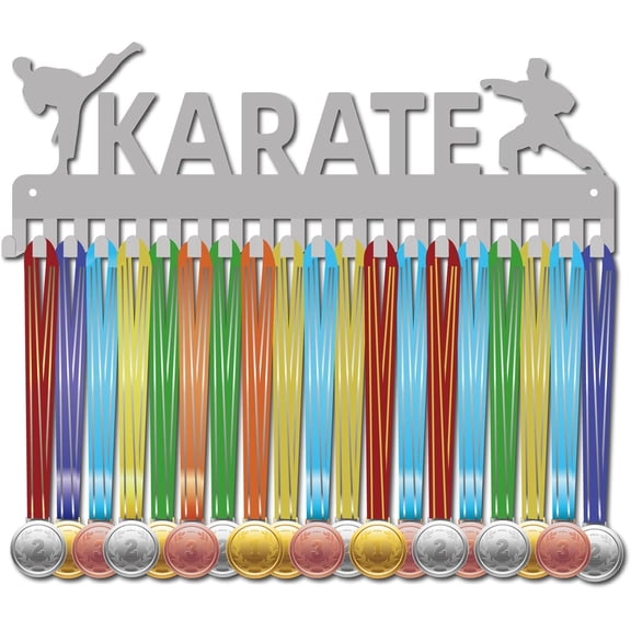 Karate Metal Medals Holder Sports Medals Display Hanger Rack Taekwondo Athlete Winner Awards Wall Mount Decor Frame Case with 20Pcs Hooks Gifts