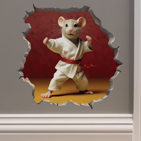 Karate Mouse in Mouse Hole Decal - Mouse Hole 3D Wall Sticker - Walmart.com