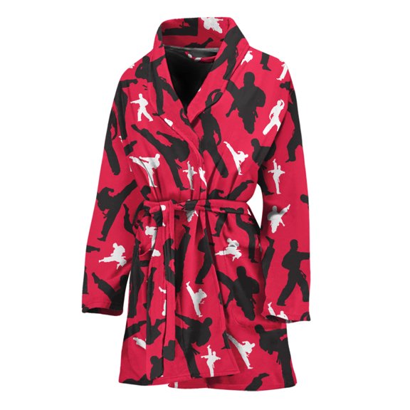 Karate Pattern Women Bathrobe One Size Univeral Fits Fashion Lightweight Plush Fleece Long Robe For Women