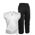 thumbnail image 1 of Karate Sleeveless Uniform Gi, White Top and Black Pants, Martial Arts Open Taekwondo Demo Team Set (#1), 1 of 3