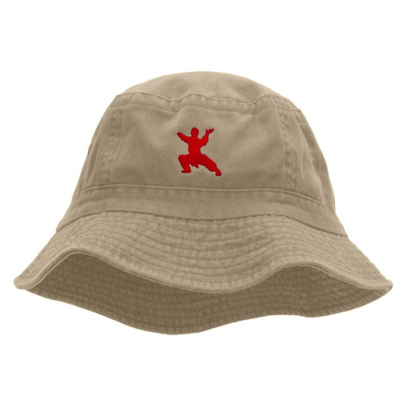Karate Stand Embroidered Bucket Hat - Khaki OSFM