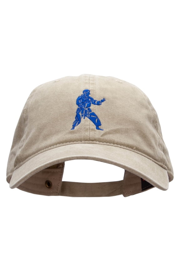 Karate Student Embroidered Washed Cotton Brass Buckle Cap - Khaki OSFM