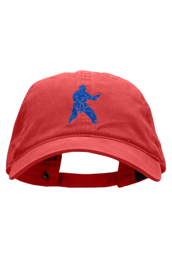 Karate Student Embroidered Washed Cotton Brass Buckle Cap - Red OSFM