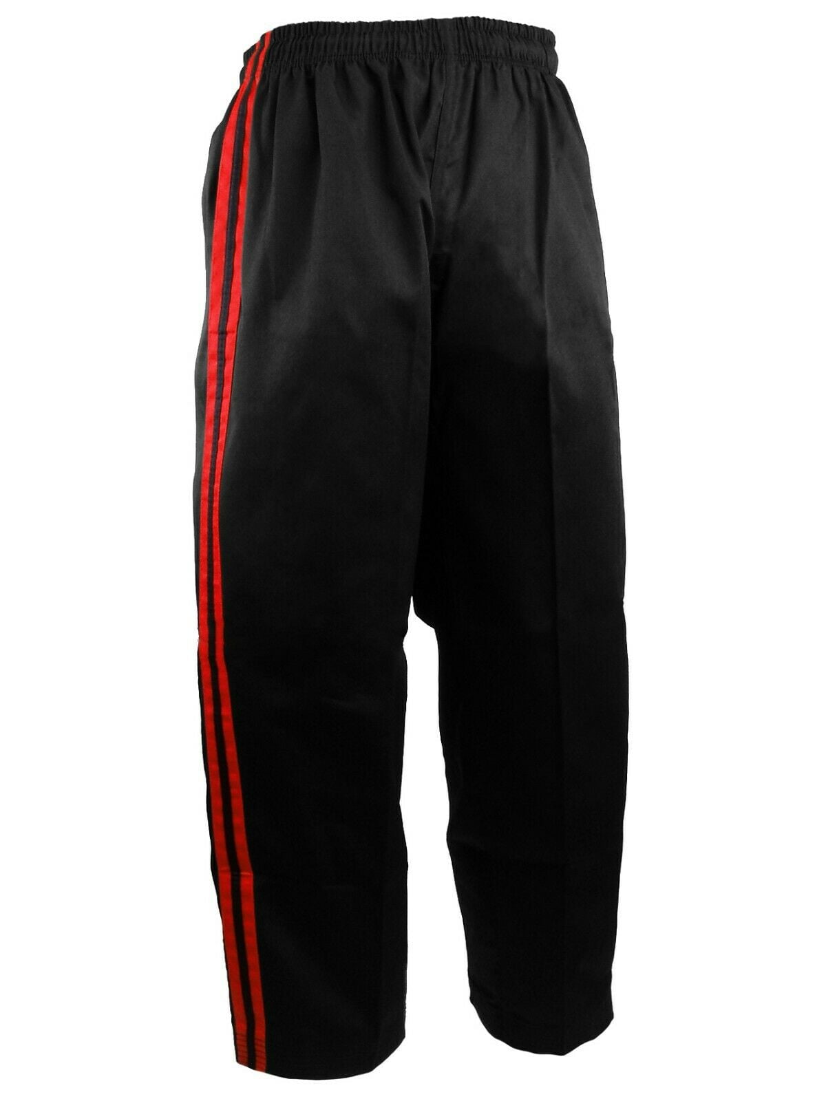 Martial Arts Kickboxing Pants - Black Satin With Red Stripes, Full Contact Training Trousers