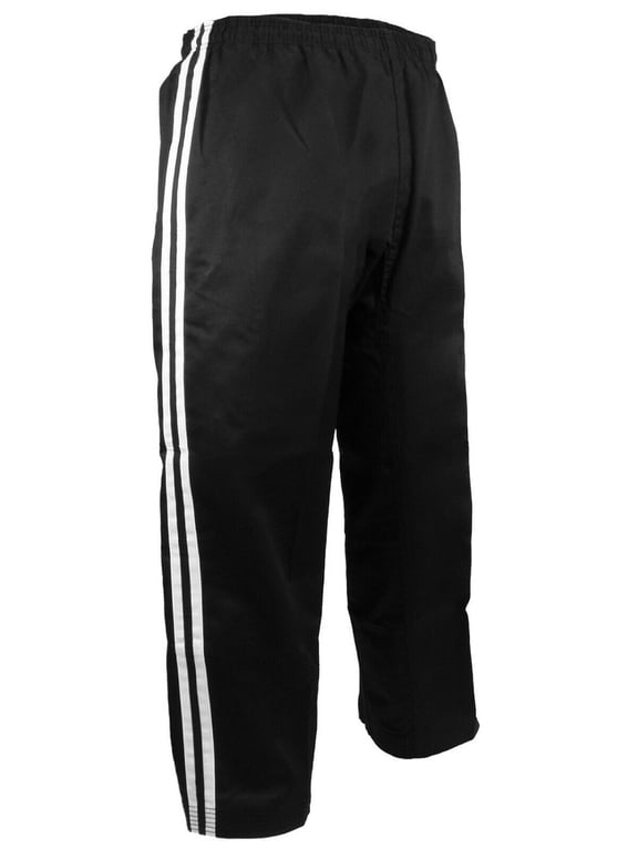 Karate Taekwondo Pants Demo Team Black with 2 White Stripes Pants Freestyle Competition Martial Arts (#4)