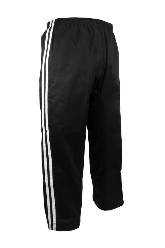 Karate Taekwondo Pants Demo Team Black with 2 White Stripes Pants Freestyle Competition Martial Arts (#4)