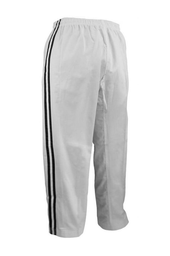 Karate Taekwondo Pants Demo Team White with 2 Black Stripes Pants Freestyle Competition Martial Arts (#6)