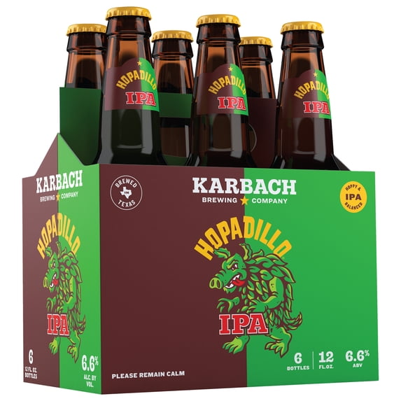 Karbach Hopadillo, Craft Beer IPA, 6 pack, 12 fl oz Glass Bottles, 6.6% ABV