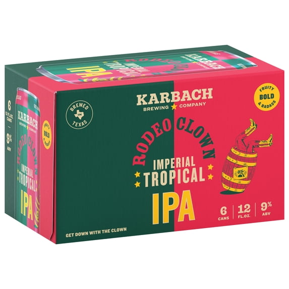 Karbach Rodeo Clown Imperial Tropical IPA Craft Beer, 6 pack, 12 fl oz Aluminum Cans, 9% ABV
