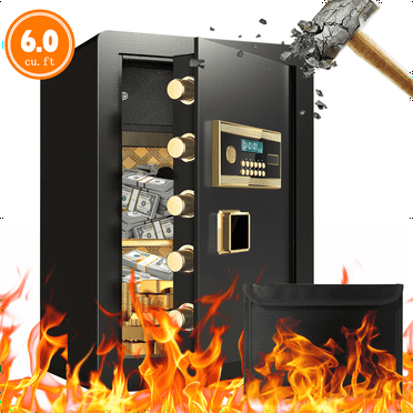 Opentiny 6.0 Cuft Large Home Safe Fireproof Waterproof, Anti-Theft Money Safe Box with Removable Shelf & Dual Alarm System, Digital Security Document Safe for Home Business Office, Gold