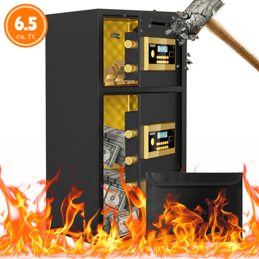 Opentiny 6.5 Cuft Double-Door Large Home Safe Fireproof Waterproof, Anti-Theft Money Safe Box with Removable Shelf & Dual Alarm System, Digital Security Document Safe for Home Business Office, Gold
