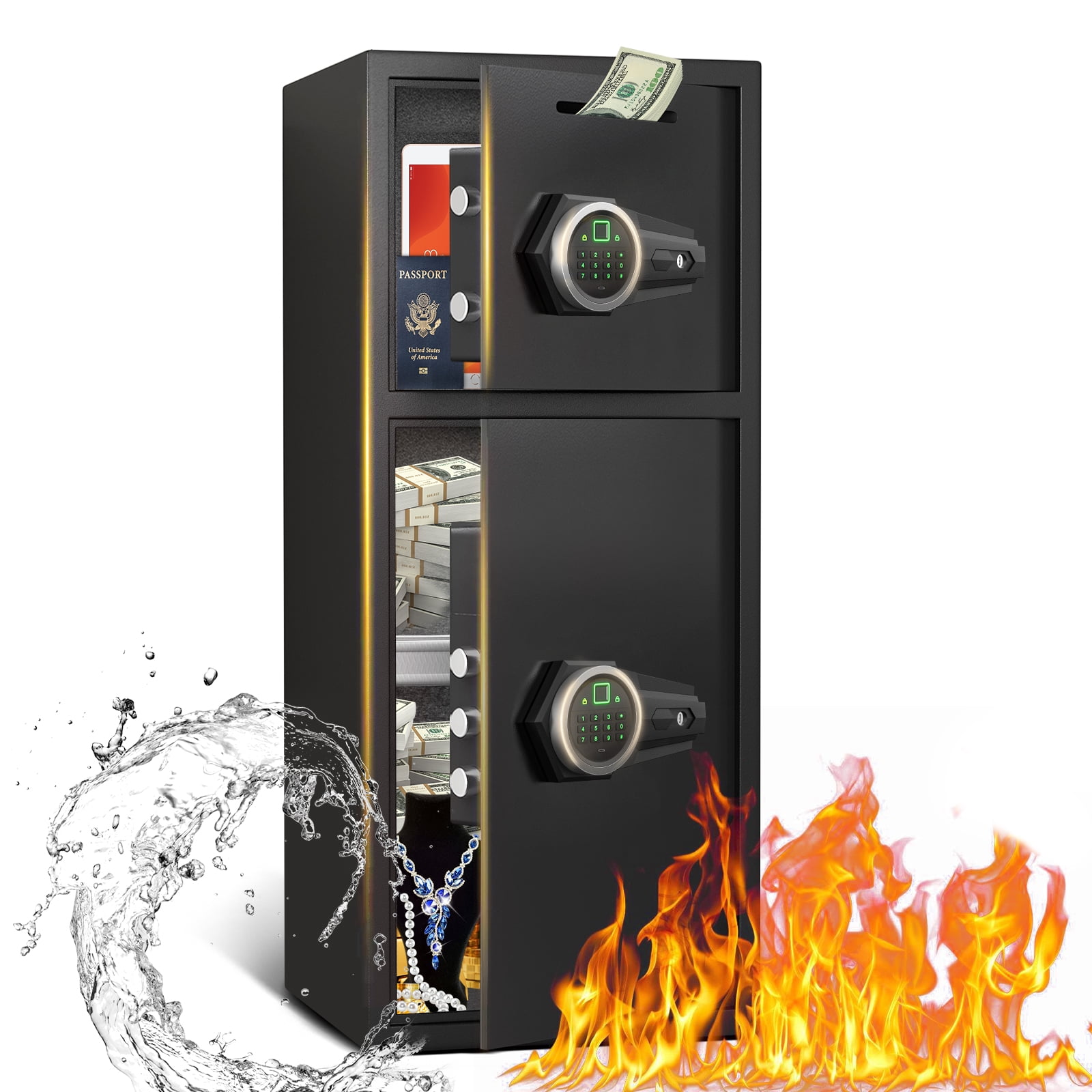 Opentiny 6.5 Cuft Large Biometric Fingerprint Home Safe Fireproof Waterproof, Anti-Theft Money Safe Box with Deposit Slot & Dual Alarm System, Digital Security Document Safe for Home Office Hotel