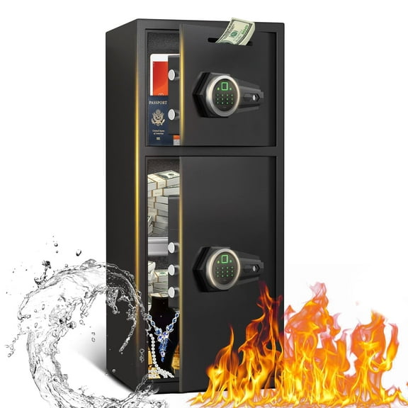 Opentiny 6.5 Cuft Large Biometric Fingerprint Home Safe Fireproof Waterproof, Anti-Theft Money Safe Box with Deposit Slot & Dual Alarm System, Digital Security Document Safe for Home Office Hotel
