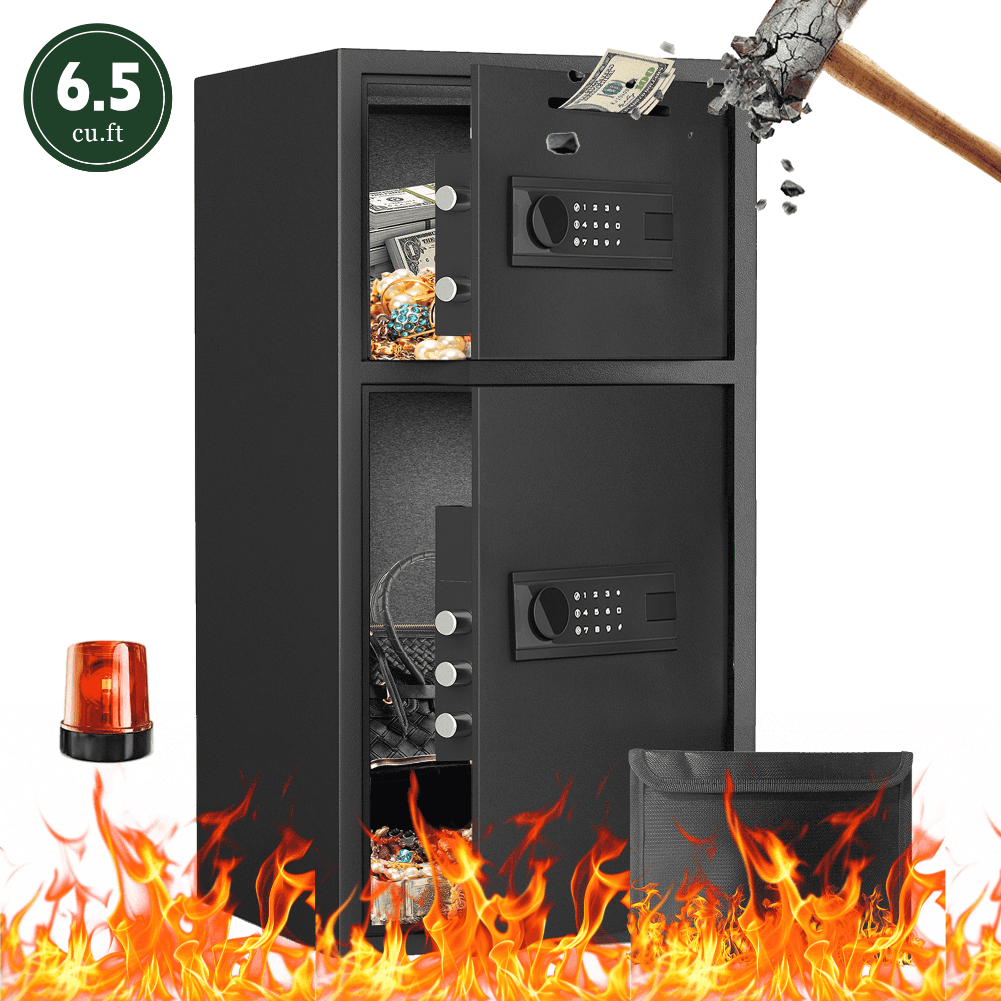Opentiny 6.5 Cuft Large Digital Lock Home Safe Fireproof Waterproof, Anti-Theft Money Safe Box with Deposit Slot & Dual Alarm System, Backlit Keypad Security Document Safe for Home Business Office