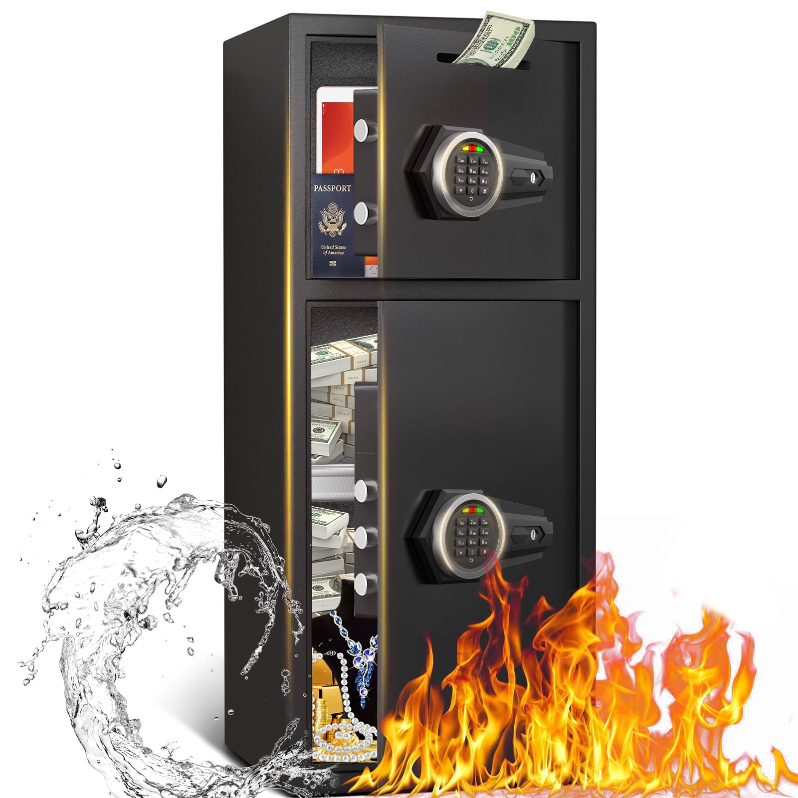 Opentiny 6.5 Cuft Large Safe, Digital Lock Home Safe Fireproof Waterproof, Anti-Theft Money Safe Box with Deposit Slot & Dual Alarm System, Digital Security Document Safe for Home Office Hotel