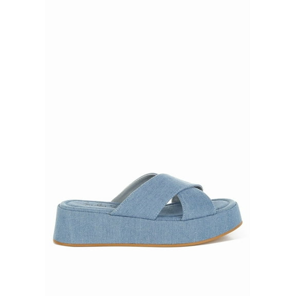 London Rag Karbi Denim Flatform Womens Slip Ons