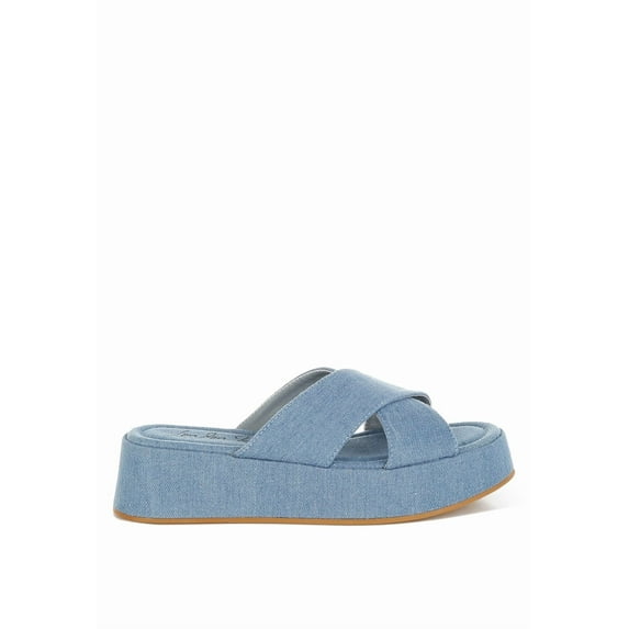 London Rag Karbi Denim Flatform Womens Slip Ons