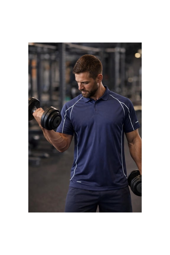 Men's Moisture Wicking Athletic Pinstripe Polo - Navy/White - Size 3XL