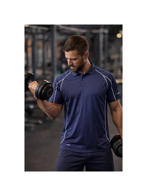 Men's Moisture Wicking Athletic Pinstripe Polo - Navy/White - Size 3XL