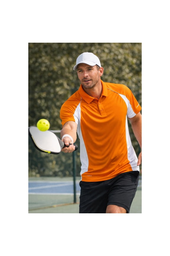 Men's Moisture Wicking Athletic Pinstripe Polo - Orange and White - Size 2XL