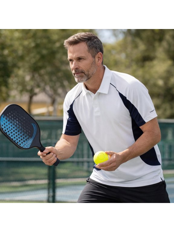 Men's Moisture Wicking Athletic Polo - White and Navy - Size Medium