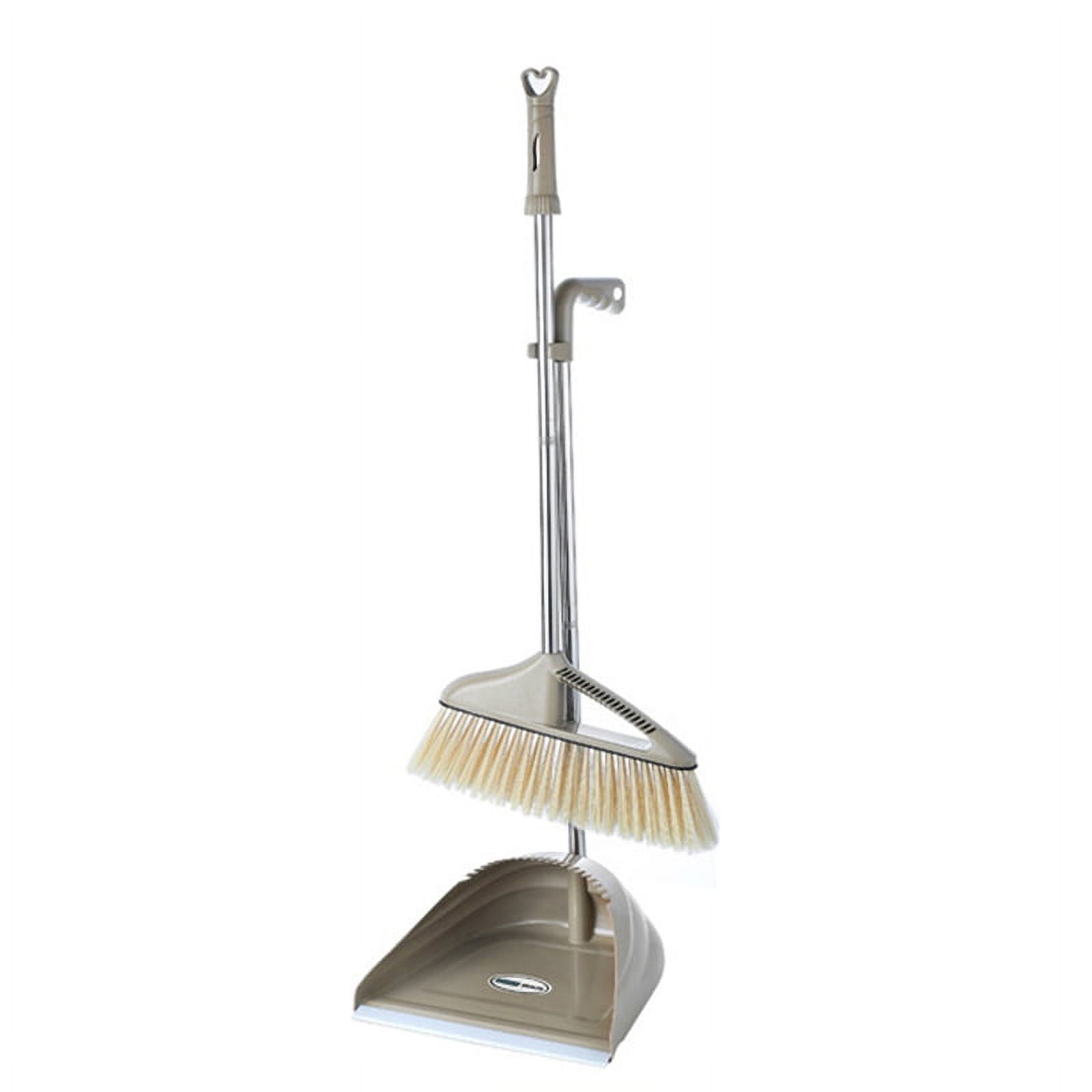 XXXFLOWER Standing Dustpan and Broom Set Long Handled Dust Pans with  Self-Cleaning Teeth for Indoor Outdoor Green