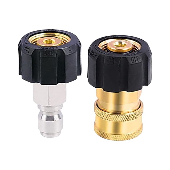 Karcher M22 14mm to 3/8 Inch Brass Quick Connect Pressure Washer Adapter Set for 4500 PSI Max Male and Female Couplers