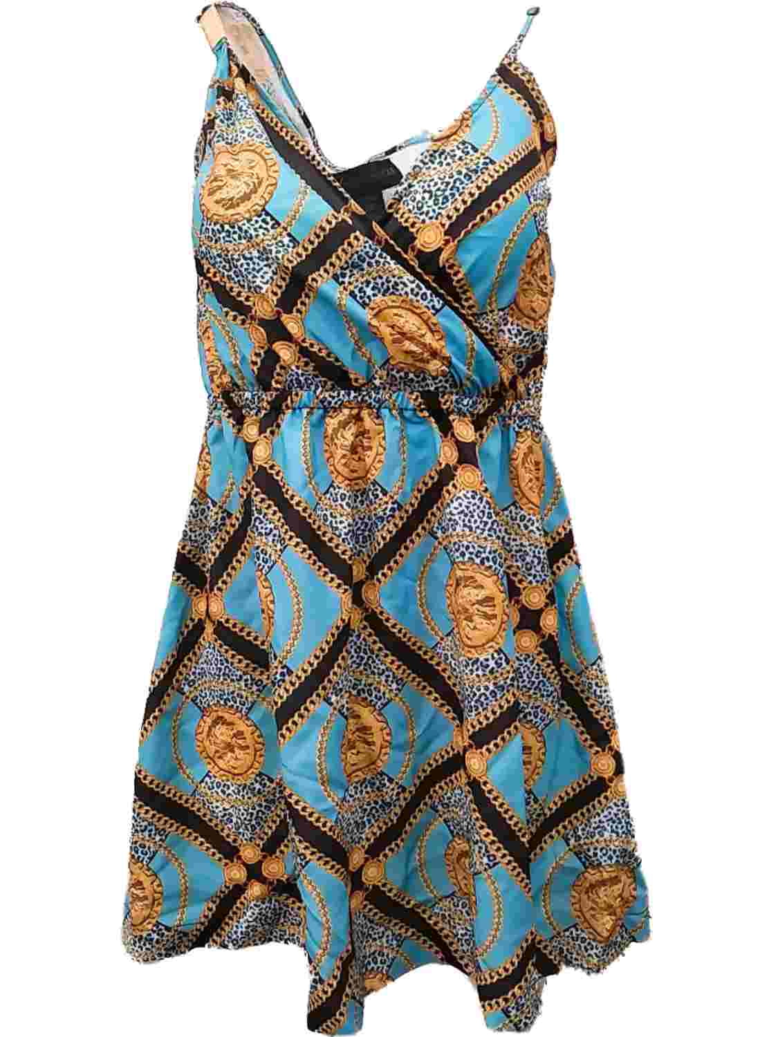 Kardashian Collection Womens Blue & Cheetah Print Sun Dress Gold Coin  Sundress - Walmart.com