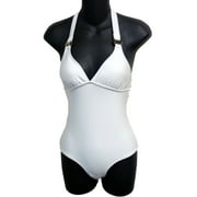Kardashian Womens White Halter One Piece Swim Suit Swimming Bathing Suit M