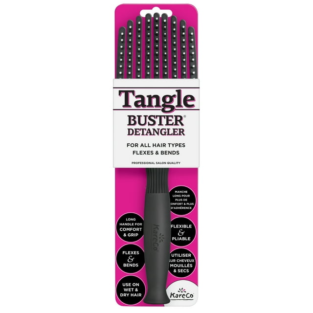 KareCo Tangle Buster Hair Brush Salon Professional Flexible Paddle, Black, Synthetic Bristles