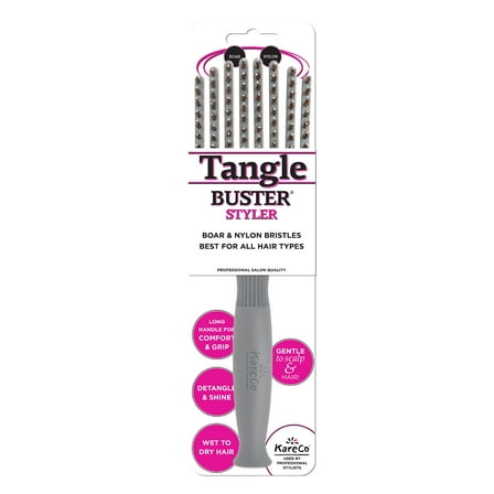 KareCo Tangle Buster Styler Salon Professional Flexible Paddle Brush, Grey, Mixed Bristles