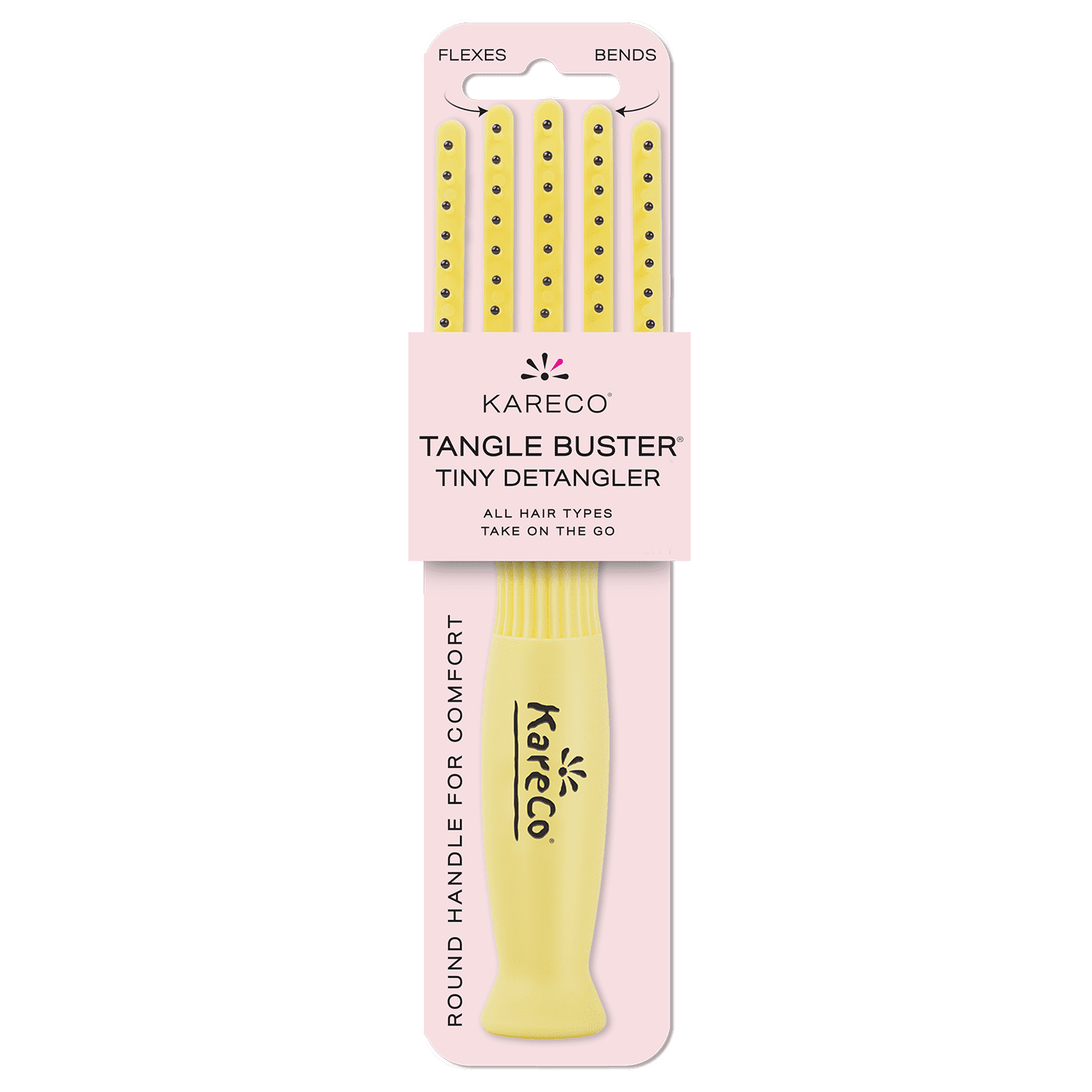 KareCo Tangle Buster Tiny Professional 7" Synthetic Paddle Detangling Hair Brush, Flexible, Yellow