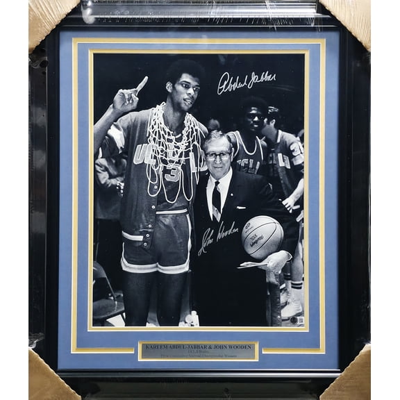 Kareem Abdul-Jabbar & John Wooden Autographed Framed 16x20 Photo UCLA Bruins Beckett BAS #AE85500