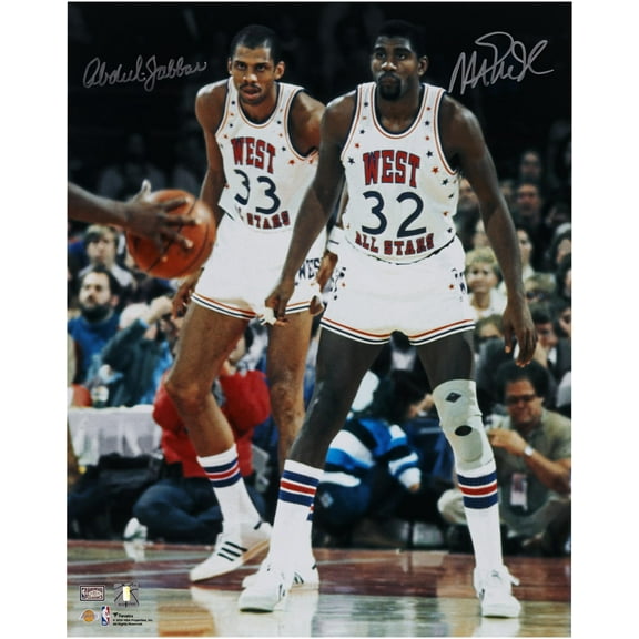 Kareem Abdul-Jabbar and Magic Johnson Los Angeles Lakers Autographed 16" x 20" All-Star Game Photograph - Fanatics Authentic Certified