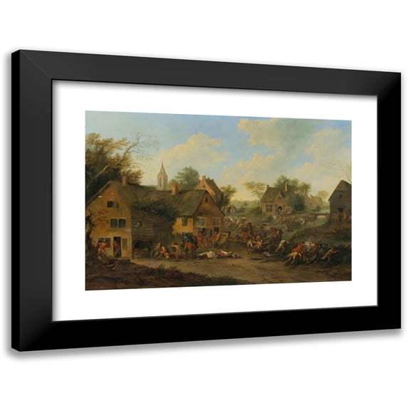 Karel Breydel 18x13 Black Modern Framed Museum Art Print Titled - Skirmishers on the Outskirts of Towns