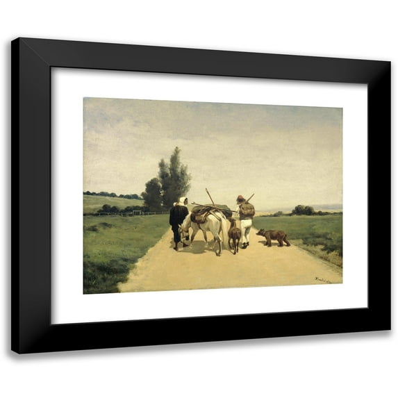 Karel Frederik Bombled 14x12 Black Modern Framed Museum Art Print Titled - Arounding Family on a Country Road (1881)