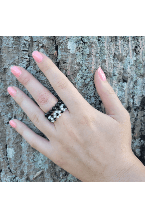 Round Black Shungite Ring, Ring Sizes 6.5 to 8.5