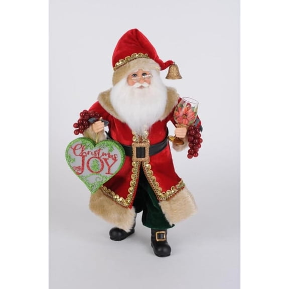 Karen Didion Lighted Christmas Joy Wine Santa Figurine Polyresin
