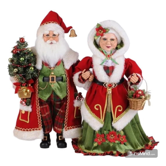 Karen Didion Lighted Strolling Santa And Mrs. Claus Figurine