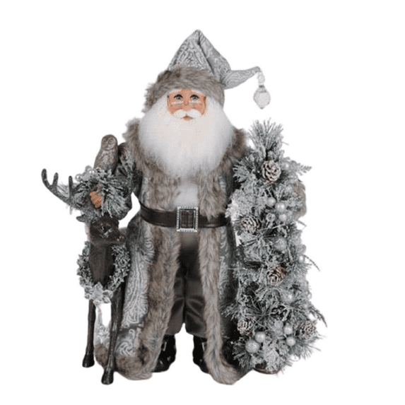 Karen Didion Lt. Snow Covered Christmas Wilderness Santa Figurine, Holiday Occasion Décor