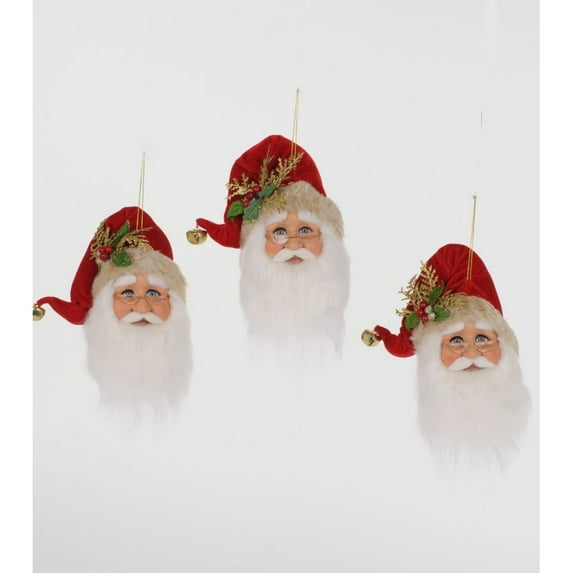 Karen Didion Originals 3pc Set of Santa Head Ornaments Figurine, 9 Inches