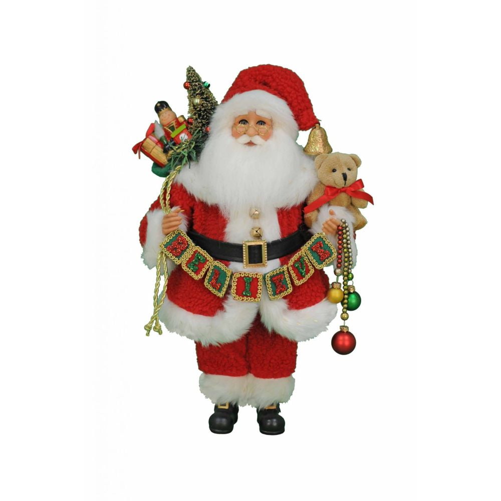 Hand-Painted Winter Santa Figurine with Glass Eyes, 17 Inches