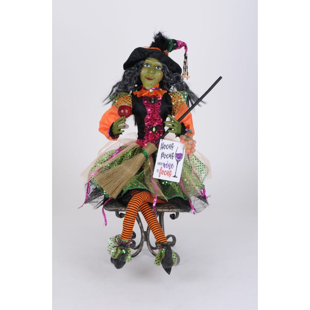 Karen Didion Originals Glitzy Wine Witch Figurine, 26 Inches