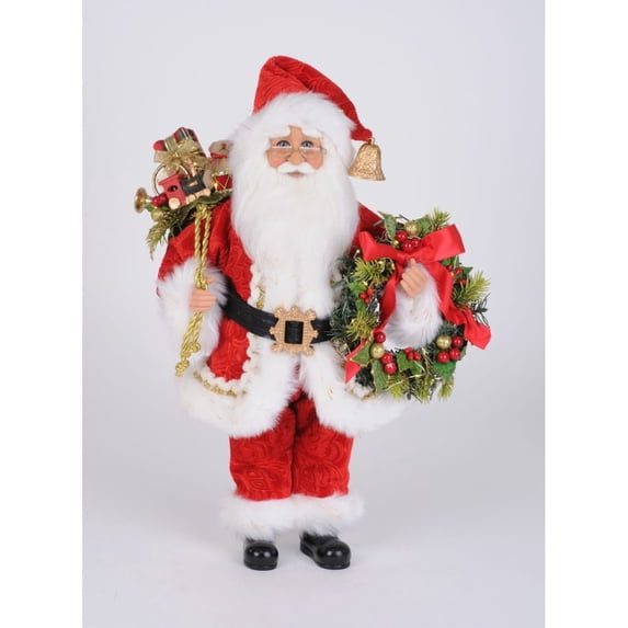 Karen Didion Originals Lighted Berry Wreath Santa Figurine, 17 Inches