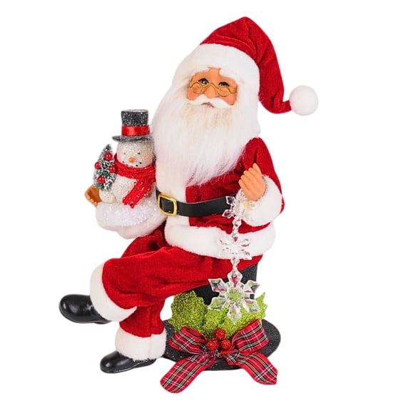 Karen Didion Top Hat Santa - One Santa Figurine 10.5 Inch, Plastic - Snowman Snowflakes Bottle Brush Tree Cc1240