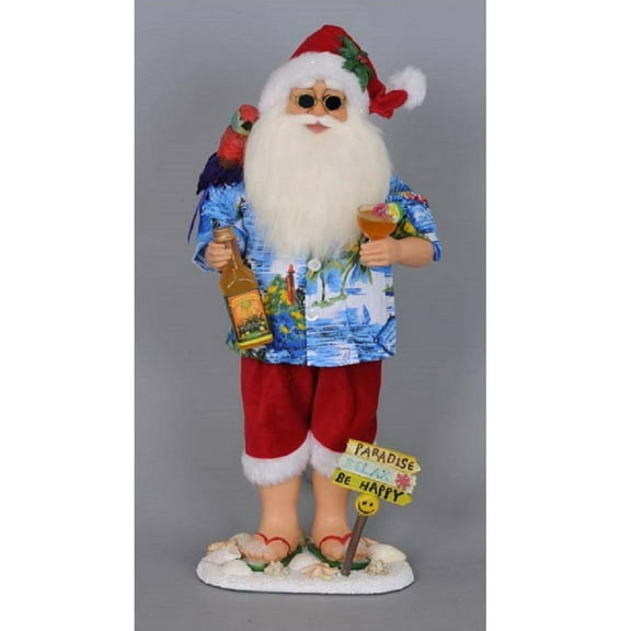 Karen Didion Tropical Beach Blue Santa Claus with Margarita Christmas Figurine 18"