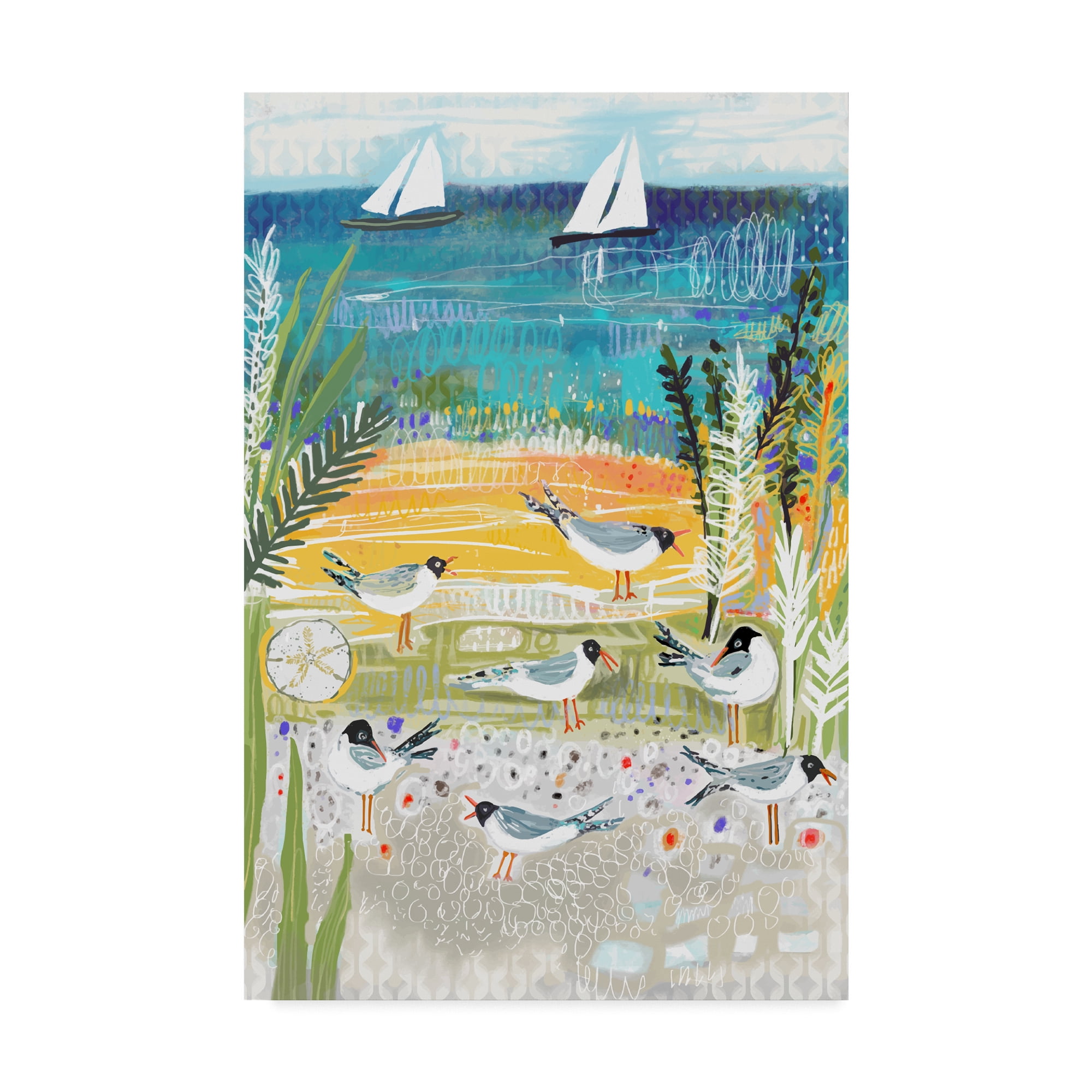 Karen Fields Coastal Seagulls Canvas Art, 22x32-Inch