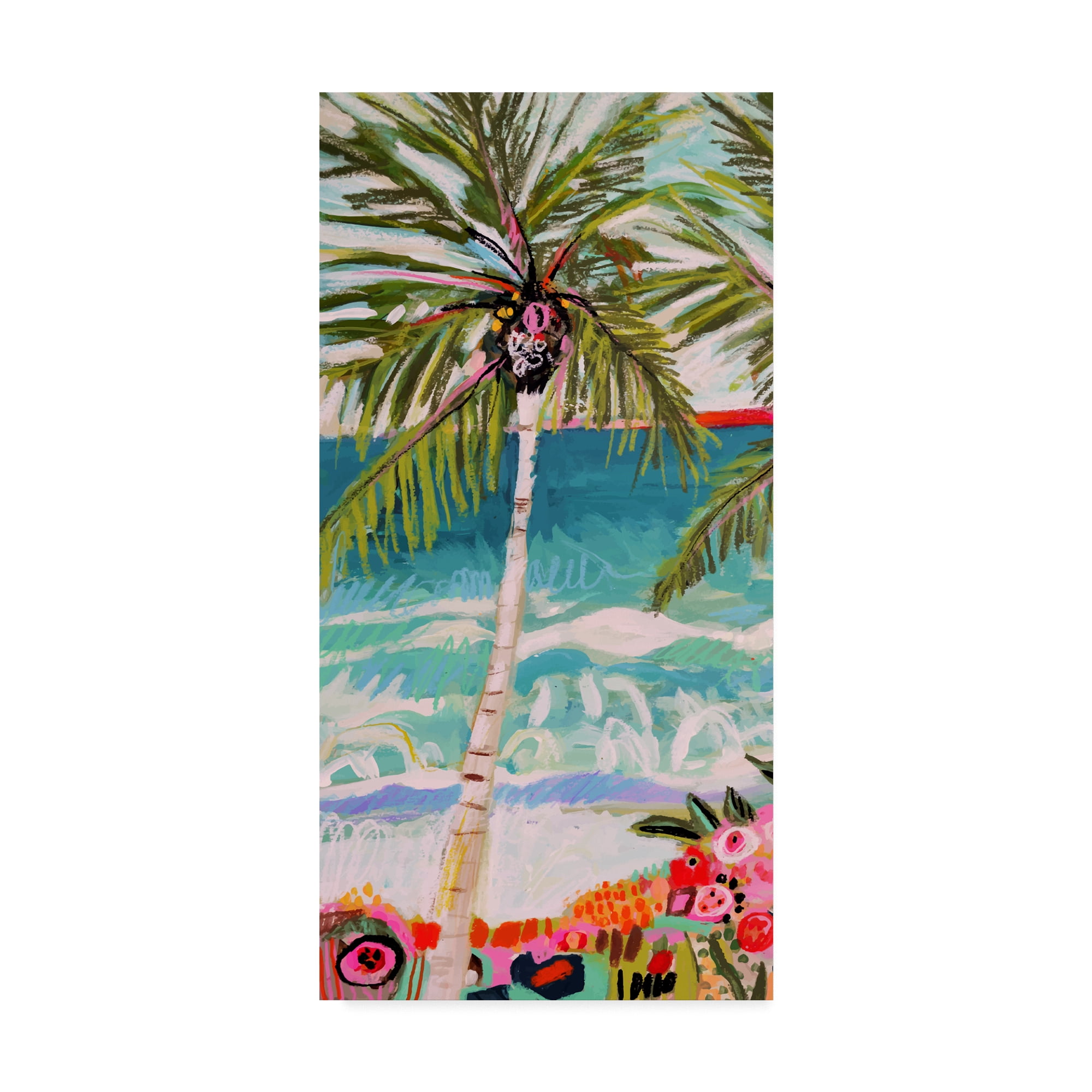 Colorful Coastal Palm Tree Canvas Art in Wooden Frame, 47'' x 24''