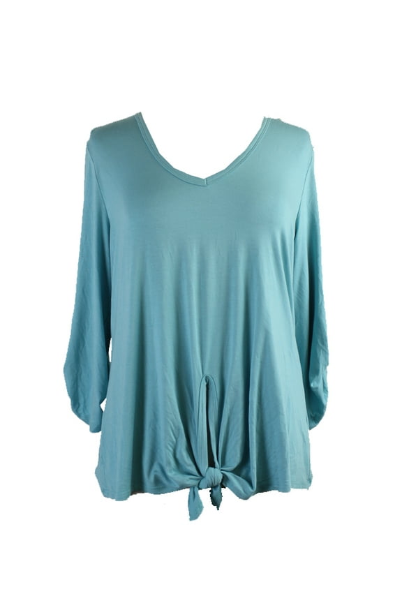 Aqua 3/4-Sleeve Tie-Front Top L